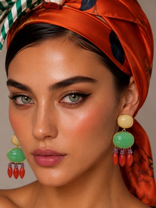 Zara Jewelry - Zara Multi-Color Drop Earrings with Green and Red Accents